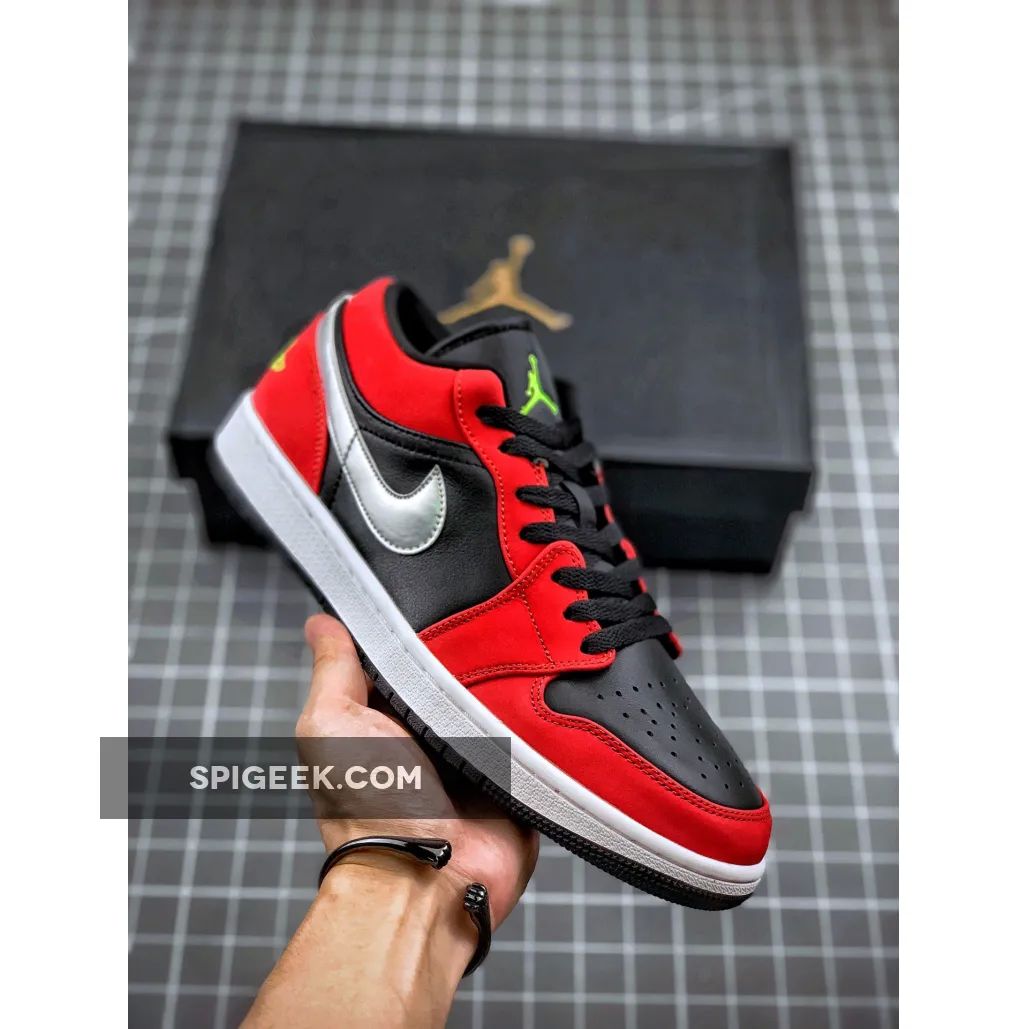 Air Jordan 1 Low Black Green Pulse Gym Red White Sneakers