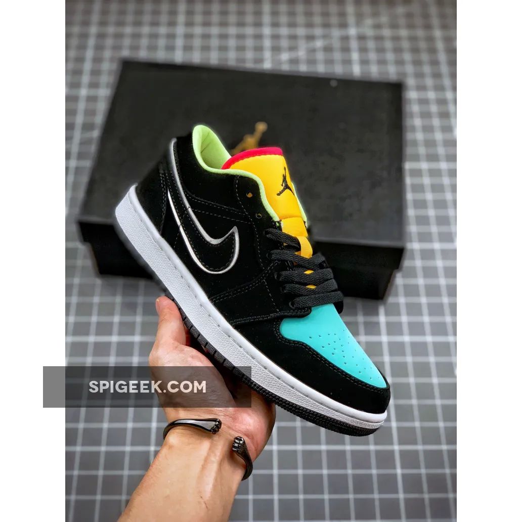 Air Jordan 1 Low Black Yellow Turquoise Sneakers