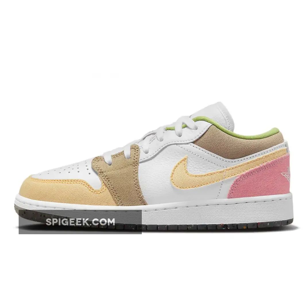 Air Jordan 1 Low GS Recycled White/Pink Basketball Sneaker