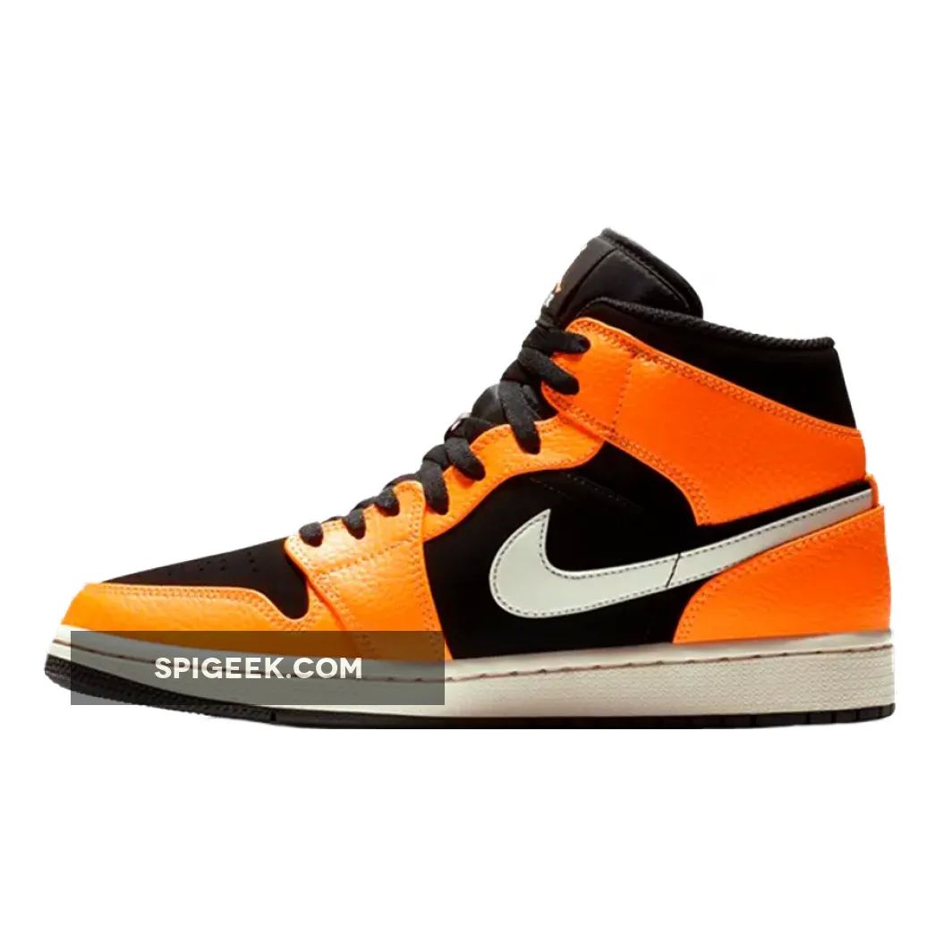 Air Jordan 1 Mid Black Cone Basketball Shoes Orange and Black Colorway